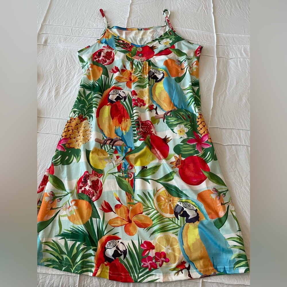 Tropical Parrot Print Dress